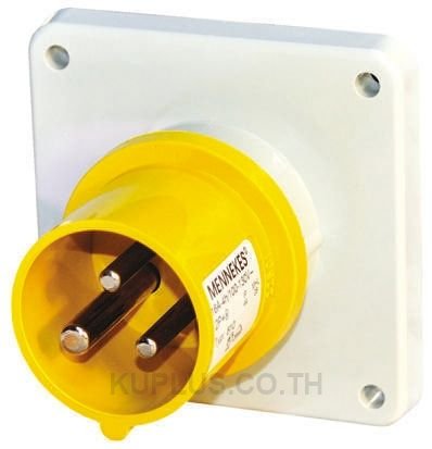 Mennekes IP44 Yellow Panel Mount 2P+E Industrial Power Plug, Rated At 16A, 110 V