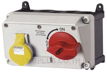 Mennekes Right Angle Switchable IP44 Interlocked Socket 2P+E, Earthing Position 4h, 16A, 110 V