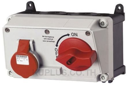 Mennekes Right Angle Switchable IP44 Interlocked Socket 3P+E, Earthing Position 6h, 32A, 400 V