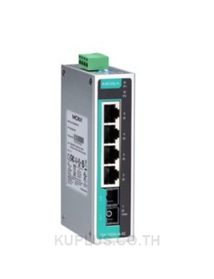 Unmanaged Ethernet switch with 4 10/100BaseT(X) ports, and 1 100BaseFX multi-mode port with SC connector, -10 to 60°C operating temperature.