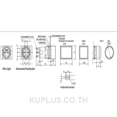 AL6H-M14-JW Push Button 16mm Rectangular