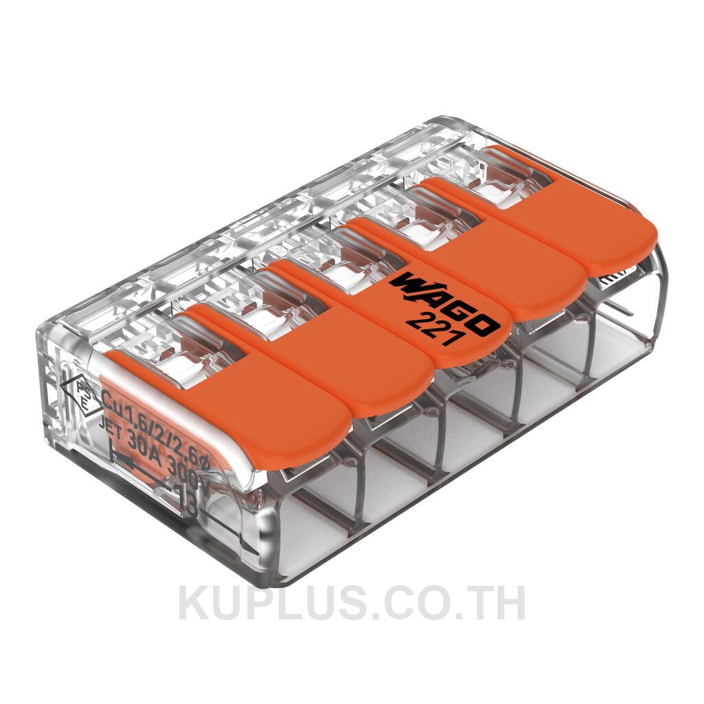 COMPACT Splicing Connector; for all conductor types; max. 6 mm²; 5-conductor; with levers; transparent housing; Surrounding air temperature: max 85°C (T85); 6,00 mm²; transparent