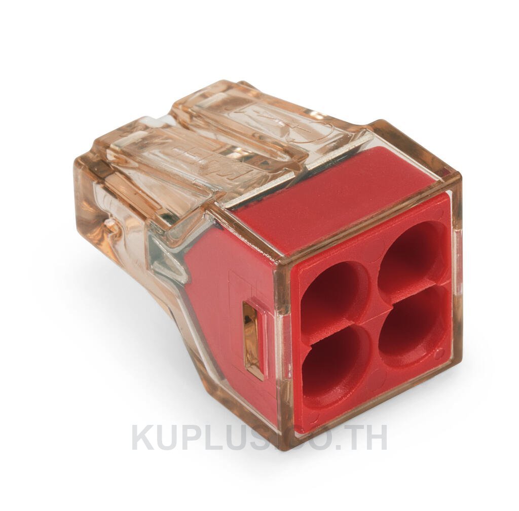 PUSH WIRE® connector for junction boxes; for solid conductors; max. 4 mm²; 4-conductor; Brown clear housing; red cover; Surrounding air temperature: max 60°C; 2,50 mm²; multicoloured